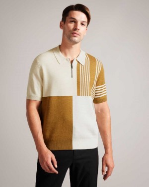 Natural Ted Baker Norez Short Sleeve Colour Block Polo Shirt | US0000544