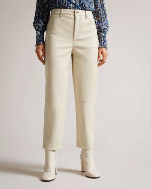 Natural Ted Baker Plaider Straight Leg Faux Leather Trousers | US0001108