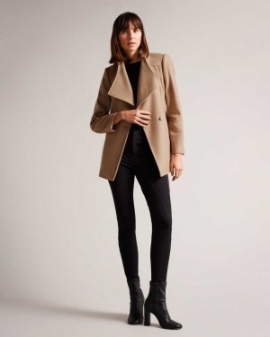 Natural Ted Baker Rytaa Short Wool Wrap Coat Coats | US0000215