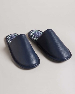 Navy Ted Baker Ardin Leather Mule Slippers | US0002171