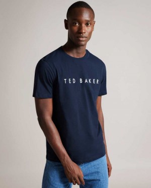 Navy Ted Baker Broni Short Sleeve Branded T-Shirt | US0000921