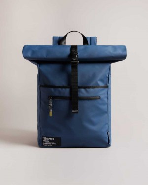 Navy Ted Baker Clime Rubberised Rolltop Backpack | US0001244