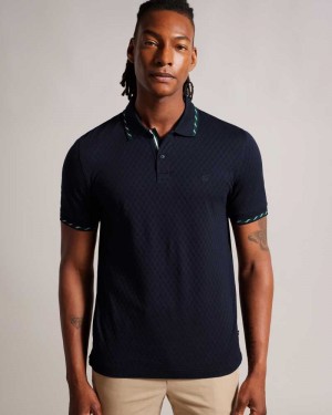 Navy Ted Baker Colson Short Sleeve House Check Polo Shirt | US0000504