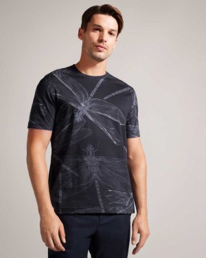 Navy Ted Baker Deshez Short Sleeve Dragonfly T-Shirt | US0000900