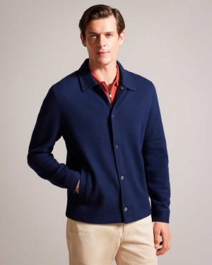 Navy Ted Baker Eason Long Sleeve Button Through Wool Jacket Jackets | US0000271