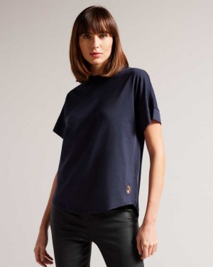 Navy Ted Baker Erisana Easy Fit Grown Up Sleeve Tee | US0001036