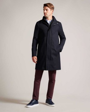 Navy Ted Baker Erolson Longline Funnel Neck Coat Coats | US0000198