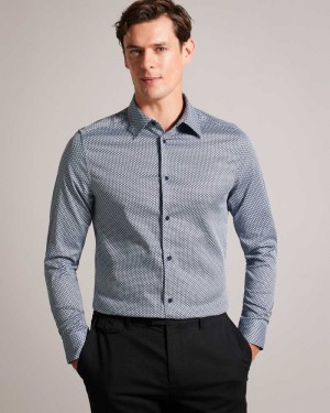 Navy Ted Baker Faenza Long Sleeve Geometric Shirt | US0000635