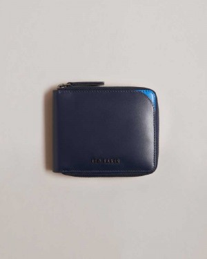 Navy Ted Baker Finnie Corner Detail Zip Around Wallet Wallets | US0001550