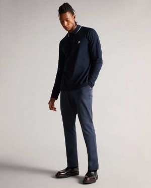 Navy Ted Baker Fulhumm Long Sleeve Polo Shirt | US0000519