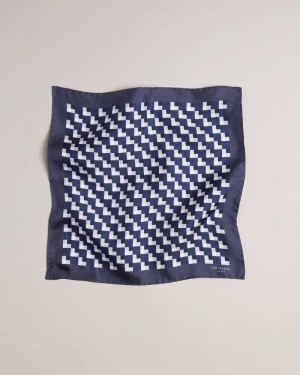 Navy Ted Baker Geopok Geometric Print Silk Pocket Square | US0002003