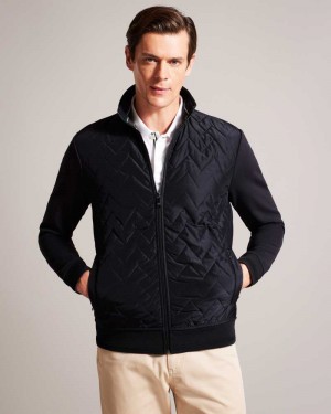 Navy Ted Baker Hamste Long Sleeve Quilted Front Jacket Jackets | US0000239