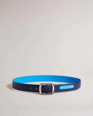 Navy Ted Baker Jaims Contrast Detail Leather Belt | US0001611