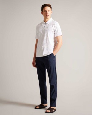 Navy Ted Baker Kimmel Linen Blend Elasticated Trousers | US0001139