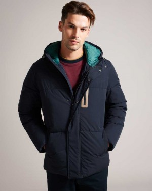 Navy Ted Baker Kinmont Hooded Puffer Jacket Jackets | US0000261