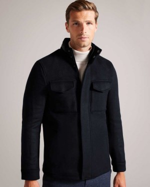 Navy Ted Baker Knowl Wool Funnel Neck Field Jacket Jackets | US0000276