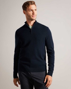 Navy Ted Baker Kurnle Long Sleeve T Knit Funnel Neck Jumper | US0000403