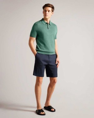 Navy Ted Baker Leder Linen Blend Half Elasticated Shorts | US0000662