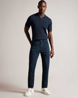 Navy Ted Baker Mansurt Slim Fit Twill Trousers | US0001170