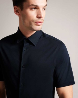 Navy Ted Baker Marrsho Short Sleeve Smart Jersey Shirt | US0000601