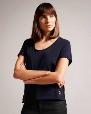 Navy Ted Baker Miarna V Neck Easy Fit Tee | US0000965