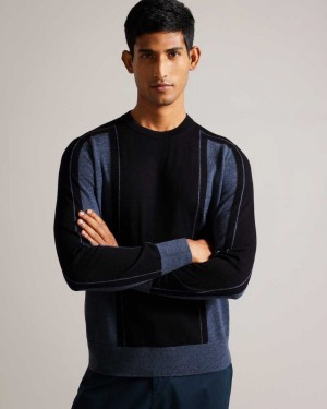 Navy Ted Baker Mitted Merino Wool Striped Jumper | US0000371