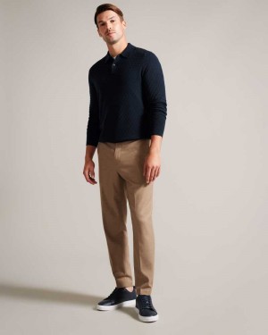 Navy Ted Baker Morar Long Sleeve Knitted Polo Shirt | US0000522