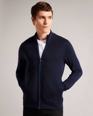 Navy Ted Baker Multy Textured Zip Through Jacket | US0001009