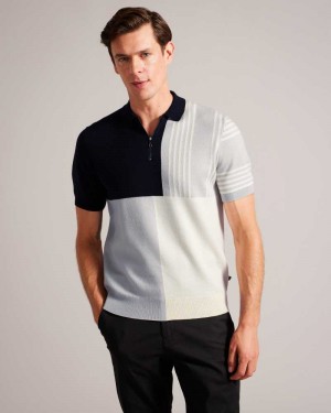 Navy Ted Baker Norez Short Sleeve Colour Block Polo Shirt | US0000491