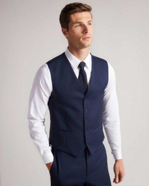 Navy Ted Baker Perthws Slim Navy Twill Suit Waistcoat | US0000783