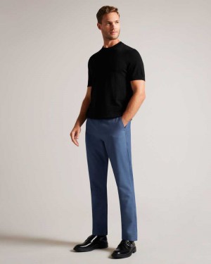 Navy Ted Baker Portmay Slim Fit Dogtooth Trousers | US0001161