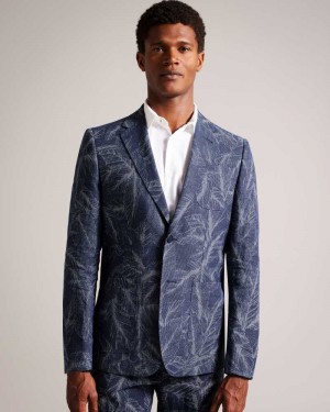 Navy Ted Baker Postoj Slim Fit Leaf Suit Jacket Jackets | US0000268