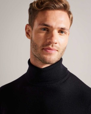 Navy Ted Baker Rainger Merino Wool Roll Neck Jumper | US0000362