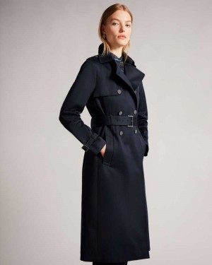 Navy Ted Baker Robbii Lightweight Showerproof Trench Coat Coats | US0000209