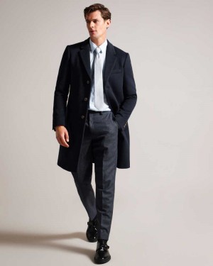 Navy Ted Baker Rueby Fitted Wool Blend City Coat Coats | US0000200