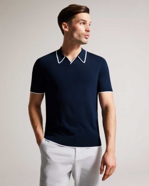 Navy Ted Baker Stortfo Short Sleeve Rayon Polo Shirt | US0000511