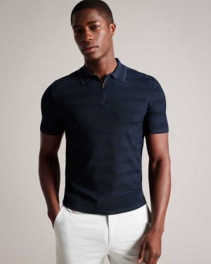 Navy Ted Baker Stree Short Sleeve Textured Polo Shirt | US0000542