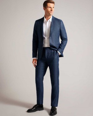 Navy Ted Baker Taylort Slim Fit Linen And Wool Trousers | US0000789