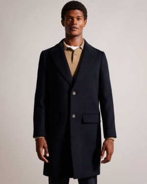 Navy Ted Baker Wilding Wool Blend Overcoat Coats | US0000196