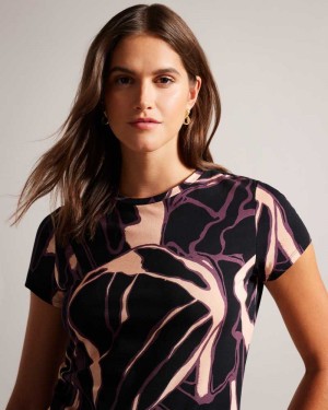 Nude Pink Ted Baker Chrissi Abstract Fitted T-Shirt | US0000859