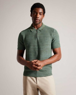 Olive Ted Baker Blossam Short Sleeve Zip Polo Shirt | US0000527