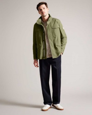 Olive Ted Baker Garceea Field Jacket With Zip Away Hood Jackets | US0000283