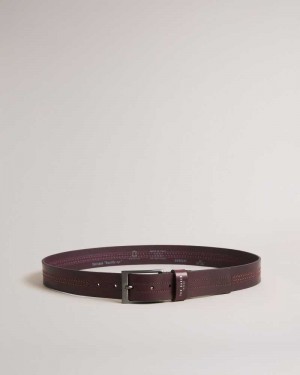 Oxblood Ted Baker Crisic Stitch Detail Leather Belt | US0001620