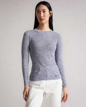 Pale Blue Ted Baker Iolana Rayon Rib Crew Neck Jumper | US0000325