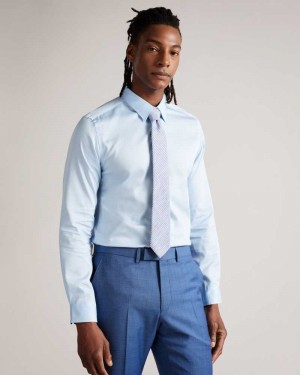 Pale Blue Ted Baker Islass Long Sleeve Slim Fit Shirt | US0000641