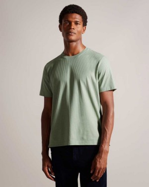 Pale Green Ted Baker Rakes Textured Regular Fit T-Shirt | US0000898