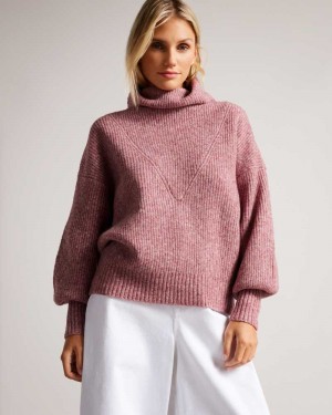 Pale Pink Ted Baker Cchloe High Neck Sweater | US0000359