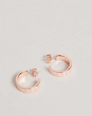 Pale Pink Ted Baker Emrie Enamel Heart Hoop Earrings Earrings | US0001777