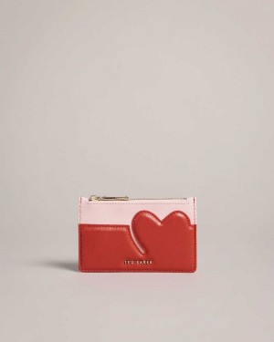 Pale Pink Ted Baker Huni Heart Zip Card Holder Cardholders | US0001395