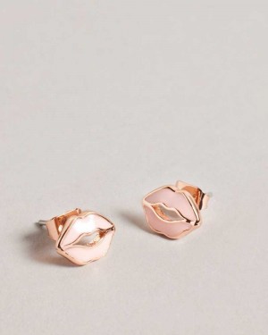 Pale Pink Ted Baker Kreshel Kiss Kiss Enamel Stud Earrings Earrings | US0001816